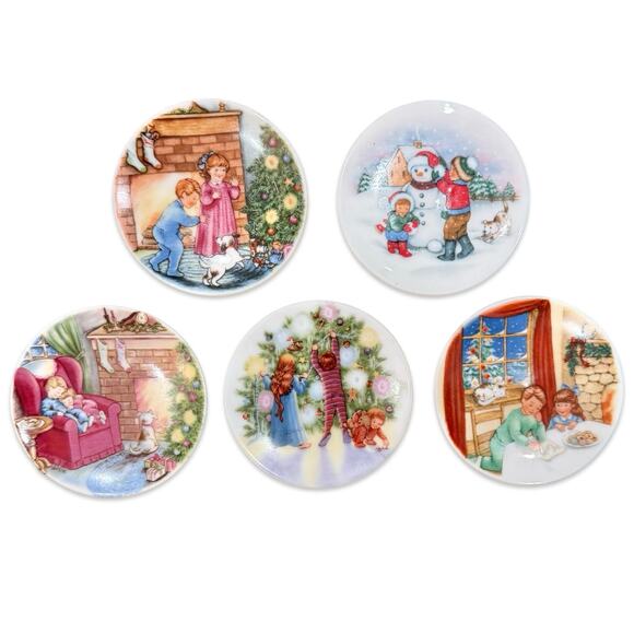 Porcelain Plate Retired Hallmark Keepsake 5 Christmas Ornaments 1987-1991 MINT - Picture 1 of 13